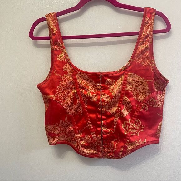 Motel Elci Corset Top XL In Dragon Flower Red Gold Crop Top - Picture 2 of 10